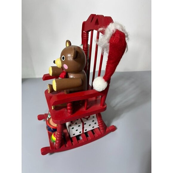 Vtg Christmas Rocking Chair Music Box Teddy Bear Wooden Holiday Decor - Picture 3 of 8